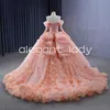 Orange rose à manches longues Quinceanera robes Tulle perlé Applique épaules nues Corset doux 15 vestido de quinceanera rosa