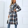 Giacche da donna Giacca per abiti Donna Plaid Slim Trench abbottonato Autunno Inverno Cintura a maniche lunghe Casual di lana