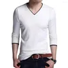 Herrenpullover 2023 Modemarke T-Shirts Männer V-Ausschnitt Street Wear Tops Trending Mercerisierter Baumwolle Koreanische Langarm-T-Shirt Kleidung