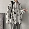 Men's Casual Shirts Long Sleeves Shirt Tops Loose Jacket Single Breasted Little Devil Print Turndown Collar Spring Autumn