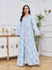 Ethnic Clothing Ramadan Saudiarabien V-Neck Style Dress Mellanöstern Dubai Muslim Fashion Jacquard Diamond Silver Lace Islamic Robe