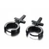 Simple Punk Men Ear Stud Circle Round Cross Huggie Earrings for Men Small Crucifix Cuff Earing Stainless Steel Hip Hop Male Jewelry