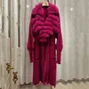 Women's Fur Faux Fur 2023 New Arrival Plus Size Women Knitted Fox Fur Long Coat Long Sleeve 5XL Knitted Sweater With Big Fox Fur collarL231007