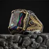 Trouwringen Retro Handgemaakte Turkse Zegelringen Voor Mannen Oud Zilver Kleur Gesneden Eagle Ring Mystic Zirkoon Inlay Punk Motor Biker Ring 231007