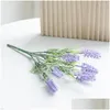 Ghirlande di fiori decorativi 32 cm Fiore artificiale floccaggio Lavanda Pianta esterna finta Giardino domestico Decorazione ristorante Consegna goccia Dhg85