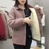 Women's Fur Faux Fur 2023 New Winter Imitation Lambswool Jacket Padded Thicken Solid Color Pocket Mother Fur Coat Women ParkasL231007