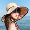 Breda brimhattar hink mode kvinnors solskydd strand hatt vår sommar stor kant uv upf 50 231006