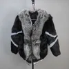 Women's Fur Fausse fourrure 2023 offre spéciale hiver femmes véritable véritable manteau de fourrure de lapin naturel avec col de fourrure de renard filles mode veste de fourrure OutwearL231007