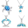 Fashion Silver Filled Blue Imitati Opal Sea Turtle Pendant Necklace for Women Female Animal Wedding Ocean Beach Jewelry Gift241g