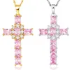 Nakelulu cruz colar de cristal feminino jóias presente inteiro prata cor ouro luxo rosa claro zircônia cúbica pingente chain191r