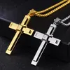 Pendant Necklaces Fate Love High Polished Gold Stainless Steel Crystals Large Huge Cross Men's Necklace Chain 3mm 24 Inch2794