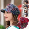 Bérets Floral Plissé Imprimer Court Large Bord Earflap Chapeau Ethnique Coupe-Vent Pliable Chaud Femmes Automne Hiver En Plein Air Quotidien Cap Taille Libre