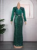 Vêtements ethniques Africain Longues Robes Maxi Pour Femmes Sexy Col En V À Manches Longues Perles Gaine Robe Moulante Femme Robes De Fête De Mariage