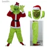 Kostium motywu Święta zielone futra Monster Santa Claus Cosplay Come Santa Suit Anime Ubranie Nowy Rok Zabawne maski Gloves Party Halloween Setl231007