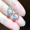 22091806 Diamondbox - Pearl Jewelry Earrings Ear Studs Sterling 925 Silver Circle Akoya 5-6 mm Classic Round Rhinestone Zircronia 2566