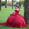 Czerwony dekolt w stylu w stylu ramion błyszczące sukienki Quinceanera Tiul Appleques Flower Freading Dress for Women Even Evening Ball Stun