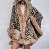 Lenços inverno grosso e quente casaco de chuva com gola de pele frente aberta para mulheres vintage leopardo suéter de lã batwing manga xale 231007