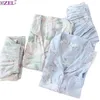 Primavera senhoras pijamas conjunto floral impresso macio sleepwear algodão estilo simples feminino manga longa calças 2 peça homewear 211106293w