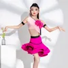 Stage Wear Girls Latin Dance Costume Pink Tops Skirt Flower Fringe Dress Performance Clothes Rumba Ballroom Competition BL11477