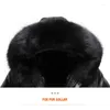 Men's Fur 2023 Winter Collar High Quality Long Leather Jacket Thicken Warm Hooded Parker Liner Coat Male Brand Clothing