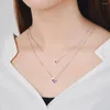 Colgantes de lujo para mujer, collar de plata de ley 925, doble cadena, cubo, eslabón de circón, accesorio para fiesta de boda, regalo de joyería de la suerte