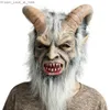 Masques de fête élégant diable cornu adulte latex Krampus masque Halloween adulte costume accessoire mal effrayant bête Q231009