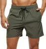 LU-1331 Men Solid Color Casual Sports Beach Shorts With Zip Pocket and Mesh Lined Swim Trunk