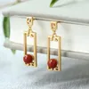 Dangle Earrings Southern Red Agate Elegant Ear Studs Women's Simple Retro Style All-Match Round Beads High-Key Eardrop Temperament Long