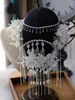 Fermagli per capelli Corona di lusso Tiara di cristallo bianco Fasce fatte a mano Fasce per capelli lunghe con nappe Ornamenti per abiti da sposa