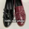 Slipare plus storlek 41 42 43 Oxford skor för kvinnor patent läder kvinna bowknot slip på lägenheter tofs's dam 231006