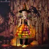 Tema Traje Halloween Meninas Bruxa Vestido Princesa LED Light Up Vestido para Meninas Festa Criança Crianças Abóbora Venha Carnaval Vestidos de NoiteL231007