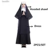 Theme Costume 1PC Adult Women Traditional Nuns Comes Black Robe Religious Catholic Priest Sister Clothes Cosplay Party DressL231007