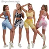 Active Sets Print Stretchy Leggins Women Casual Sprotswear Slim Tracksuit Jogger Sportswear Fitness Suit Tie Dye Fe Clothing Yoga SetL231007