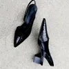 Sapatos de vestido 2023 senhoras slingbacks mulheres saltos altos verão bombas de escritório mulheres sólidas pontiagudas sandálias fechadas