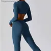 Aktiva uppsättningar 2st kvinnor Yoga Set Workout Sportswear Gym Clothing Fitness Långärmad Crop Top High midja Legging Sports Suits Women Tracksuitl231007