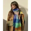 Scarves Womens Scarf Autumn Winter Rainbow Plaid Scarfs Long Vintage Tassel Shawl Warm Soft Thickened Accessories 231007