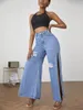 Jeans pour femmes 2023 automne taille haute déchiré fente mode lâche denim pantalon à jambes larges pantalon hipster de rue XS-L