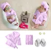 Serviettes Robes 5 pièces bébé peignoirs serviette de bain violet bébé Robe à capuche avec ceinture né pographie accessoires bébé Po Shoot accessoires 231007