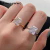 Wedding Rings PANSYSEN Luxury Silver 925 Jewelry Radiant Cut Simulated Diamond Wedding Engagement Ring 18K Gold Plated Rings Gift 231006