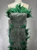 Casual Dresses Women Summer Sexy Strapless Off Shoulder Backless Mesh Sequin Feather Green Maxi 2023 BodyCon Elegant Evening Party Club