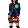 Robes décontractées Halloween drôle pull robe femme col rond manches longues motif citrouille lâche sweat-shirt polyvalent