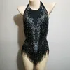 5 färger glittrande guld strass Tassel bodysuit Leotard Dance Wear Women's Celebrate Female Singer Crystals Costume 220322219e