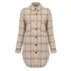 Kvinnorjackor Single-Breasted Plaid Jacket med fickor Vinter för kvinnor TurnDown Collar Woolen Plus Size Overdimensionerad topp