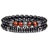 Charm Armband Golbaljew 2st Bead Armband Men Natural Tiger Eye Hematite Obsidian Pärled Homme Energy Stretch Jewelry 231006