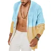 Men's Jackets Single-breasted Cardigan Men Gradient Contrast Color Long Jacket Stylish For Fall