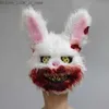 Masques de fête Masque de lapin en peluche Durable Cotume parfait Réaliste Simulation sanglante Lapin Couvre-chef Performance Prop pour les mascarades d'Halloween Q231009