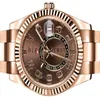 New Style Luxury 42mm Asia 2813 Movement Sky-Dweller Chocolate Arvic 326935 Automatic Mechanical 18K Rose Gold Mens Watc203M