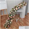 Ghirlande di fiori decorativi Rosa bianca Ortensia Grande palla Piante verdi artificiali Fiore Fila Runner Sfondo Decor Parete floreale Festa Dhp8U