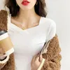 Pulls pour femmes Automne Hiver Épais Chaud T-shirt T-shirt Harajuku Velours À Manches Longues T-shirt Solide Pour Femmes Coréen Casual Slim Y2k Blanc