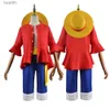 Themenkostüm Luffy Cosplay Come Monkey D. Luffy Cosplay Two Years Later Hut Rotes Top Hosen Uniform Halloween Party Kleidung für Männer ChildL231007